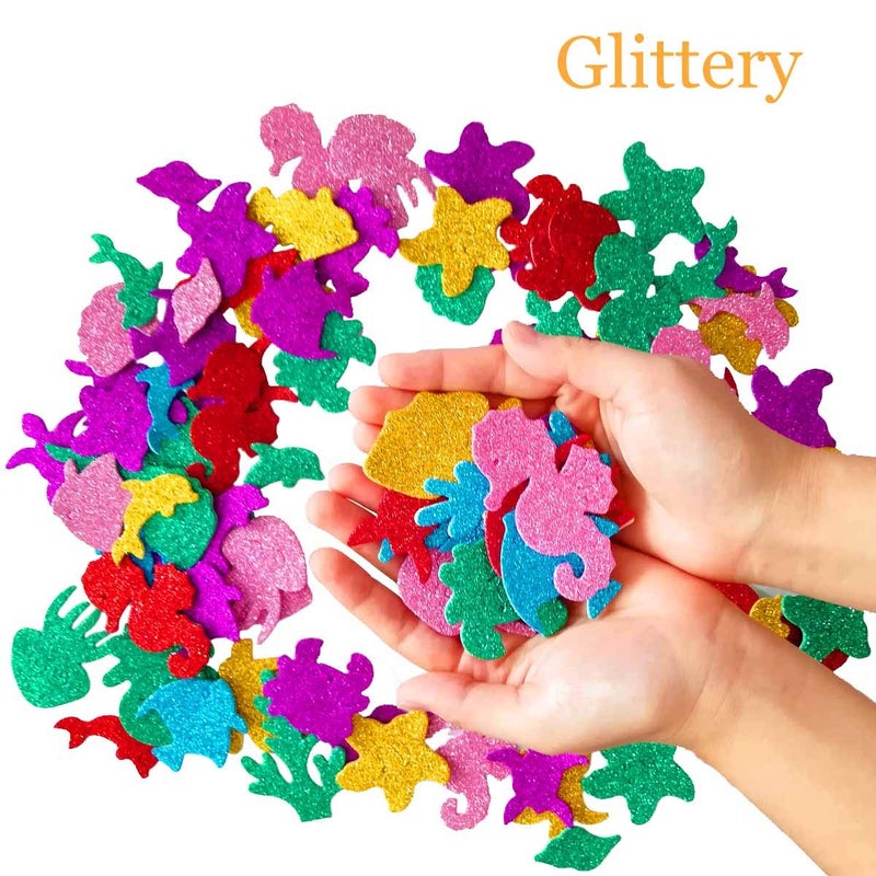 TTSAM Glitter Colorful Sea Animals Shapes Foam Stickers Self Adhesive Kid's Arts Craft Supplies for Greeting Cards DIY Scrapbooking Cards Wall Creative Toys Home Decoration (Random Colors) - Image 4